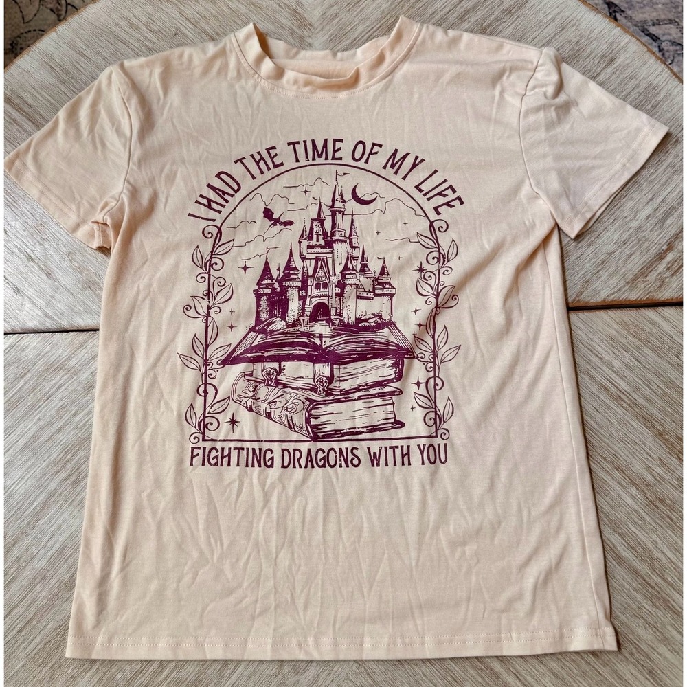 Taylor Swift Speak Now Graphic T-Shirt S Fighting Dragons With You Castle Beige